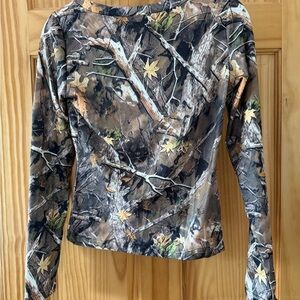 SHEIN Women’s Long-Sleeve Camouflage Print Top - Brown/Green